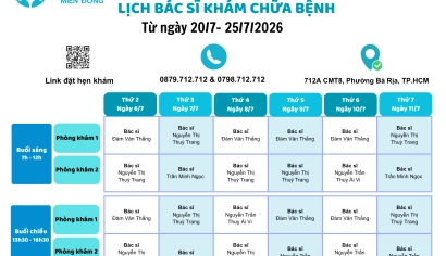 LỊCH KHÁM CHỮA BỆNH TỪ 20/7 - 25/7/2026