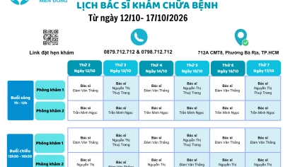 LỊCH KHÁM CHỮA BỆNH CỦA BÁC SĨ TỪ NGÀY 12/10 - 17/10/2026
