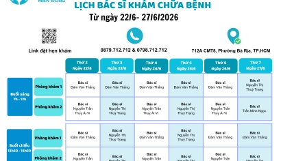 LỊCH KHÁM CHỮA BỆNH TỪ NGÀY 22/6 - 27/6/2026